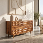 Modern Sculpted Wood Dresser With Geometric Drawer Fronts For Bedroom