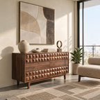 Modern Sculpted Wood Dresser With Geometric Drawer Fronts For Bedroom