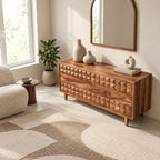 Modern Sculpted Wood Dresser With Geometric Drawer Fronts For Bedroom