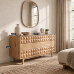 Modern Sculpted Wood Dresser With Geometric Drawer Fronts For Bedroom