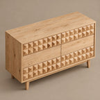 Modern Sculpted Wood Dresser With Geometric Drawer Fronts For Bedroom