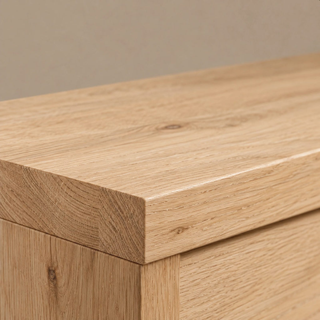 Modern Sculpted Wood Dresser With Geometric Drawer Fronts For Bedroom
