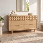 Contemporary Faceted Wood Dresser With Diamond Carved Drawers For Bedroom