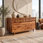 Contemporary Faceted Wood Dresser With Diamond Carved Drawers For Bedroom