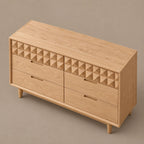 Contemporary Faceted Wood Dresser With Diamond Carved Drawers For Bedroom