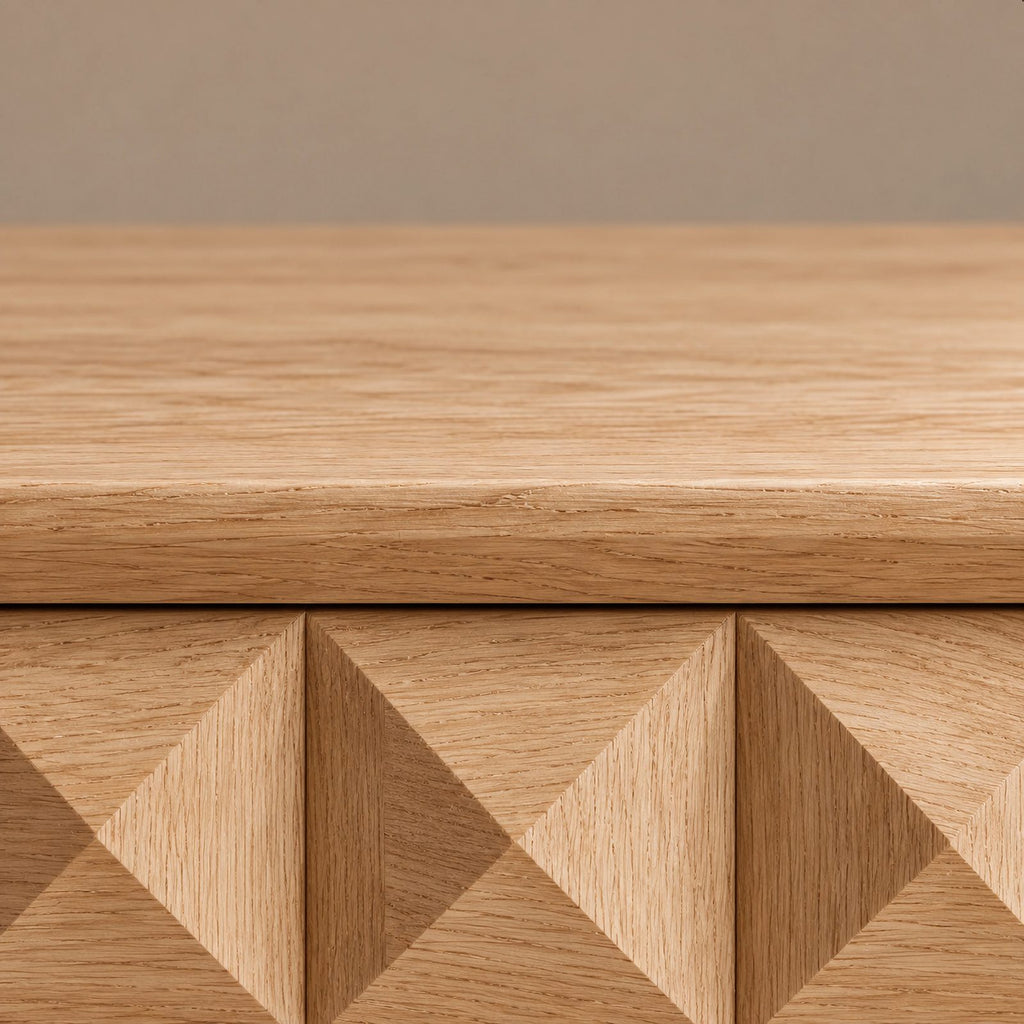 Contemporary Faceted Wood Dresser With Diamond Carved Drawers For Bedroom