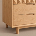 Contemporary Faceted Wood Dresser With Diamond Carved Drawers For Bedroom
