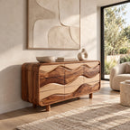 Sculptural Wave Carved Wood Dresser With Curved Drawer Fronts For Bedroom