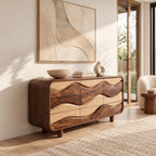 Sculptural Wave Carved Wood Dresser With Curved Drawer Fronts For Bedroom