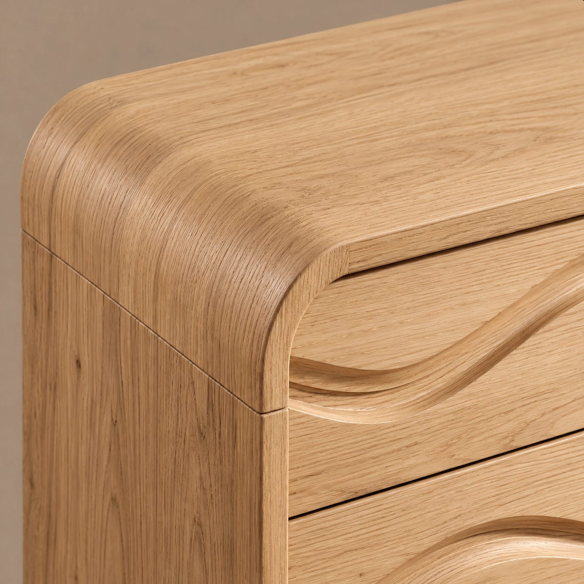 Sculptural Wave Carved Wood Dresser With Curved Drawer Fronts For Bedroom