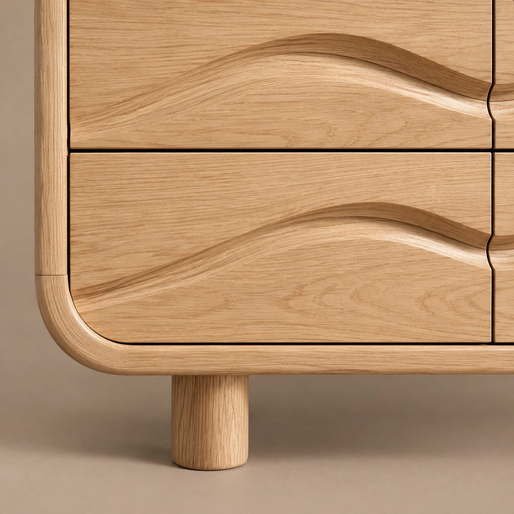 Sculptural Wave Carved Wood Dresser With Curved Drawer Fronts For Bedroom