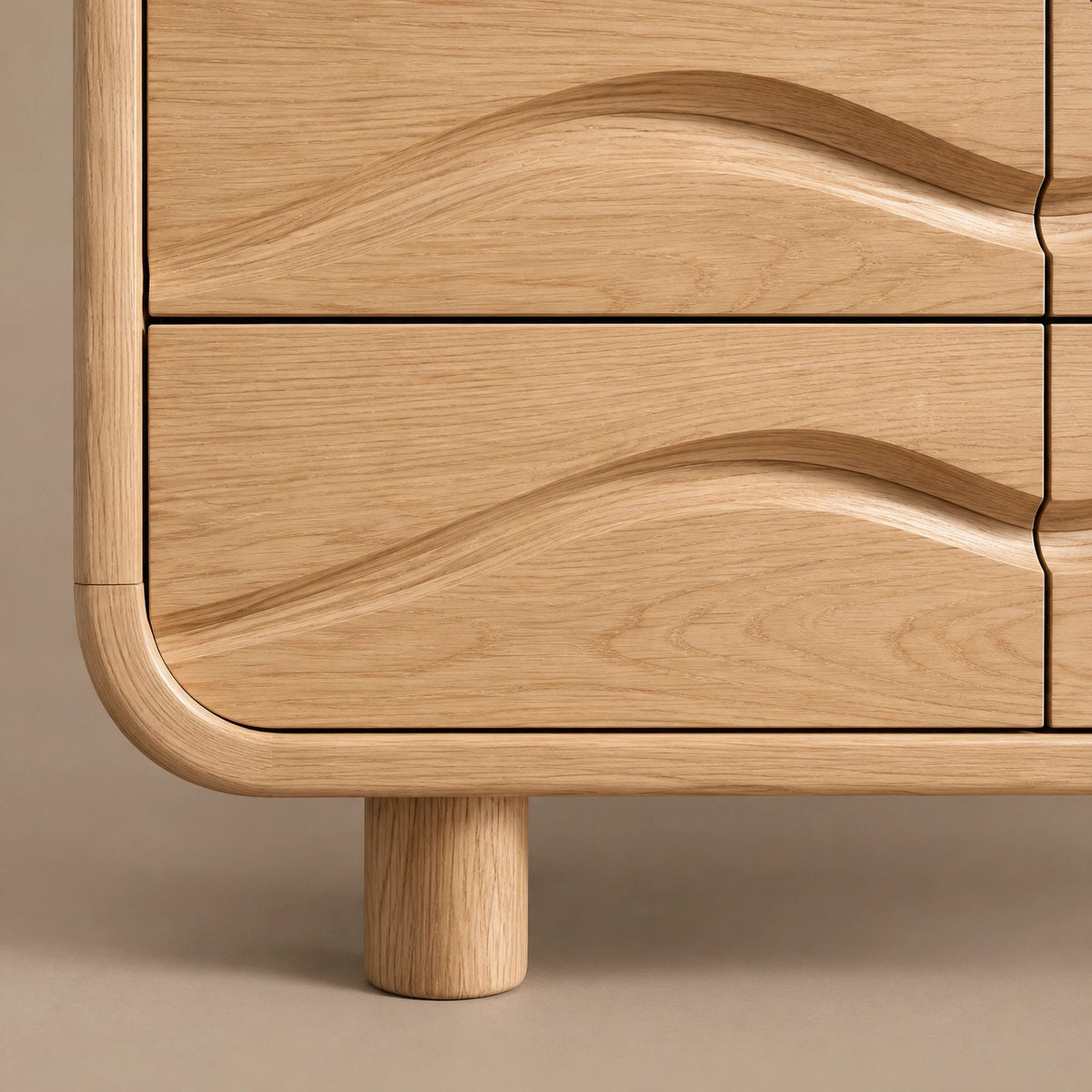 Sculptural Wave Carved Wood Dresser With Curved Drawer Fronts For Bedroom