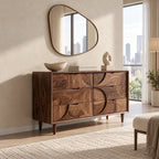 Mid Century Wood Dresser With Interlocking Circle Drawers For Bedroom