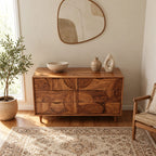 Mid Century Wood Dresser With Interlocking Circle Drawers For Bedroom