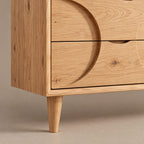 Mid Century Wood Dresser With Interlocking Circle Drawers For Bedroom