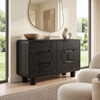 Artisan Carved Wood Dresser With Organic Puzzle Drawer Fronts For Bedroom