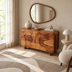 Artisan Carved Wood Dresser With Organic Puzzle Drawer Fronts For Bedroom