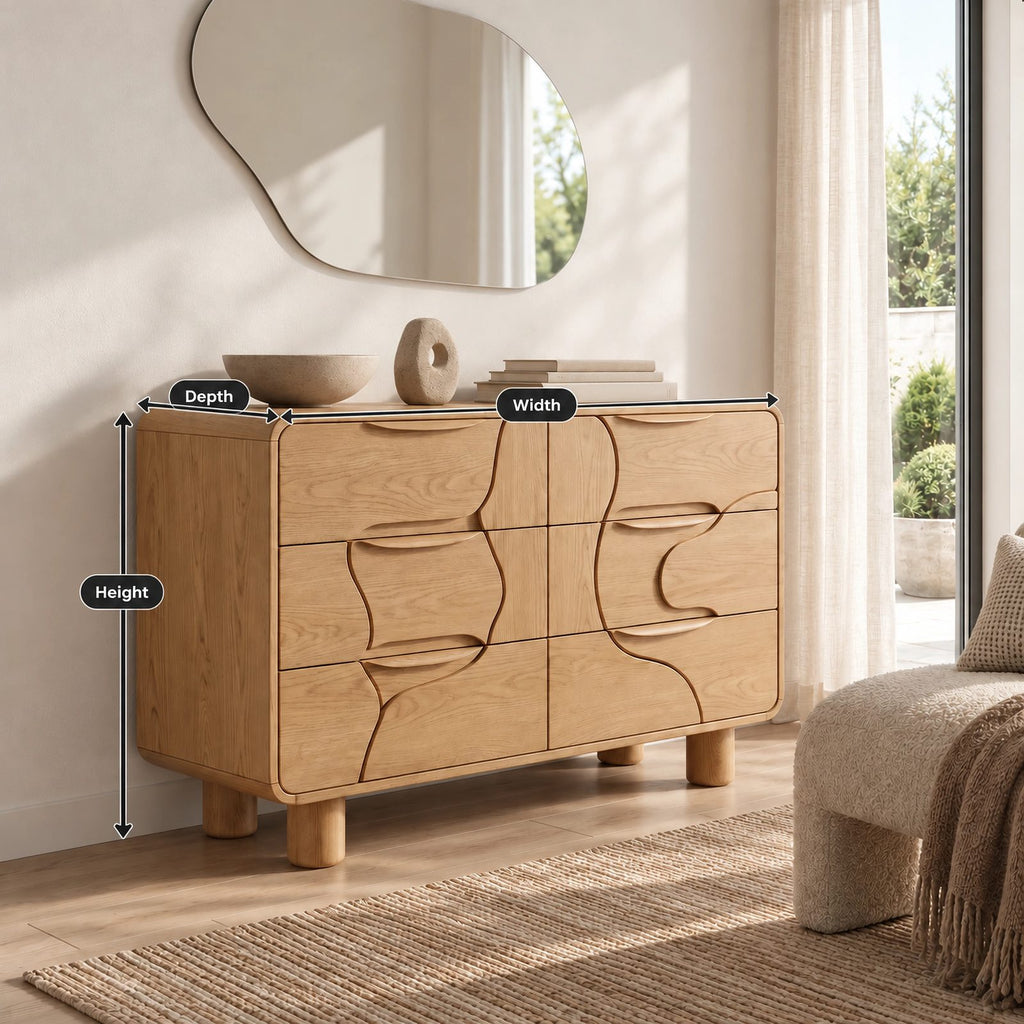 Artisan Carved Wood Dresser With Organic Puzzle Drawer Fronts For Bedroom