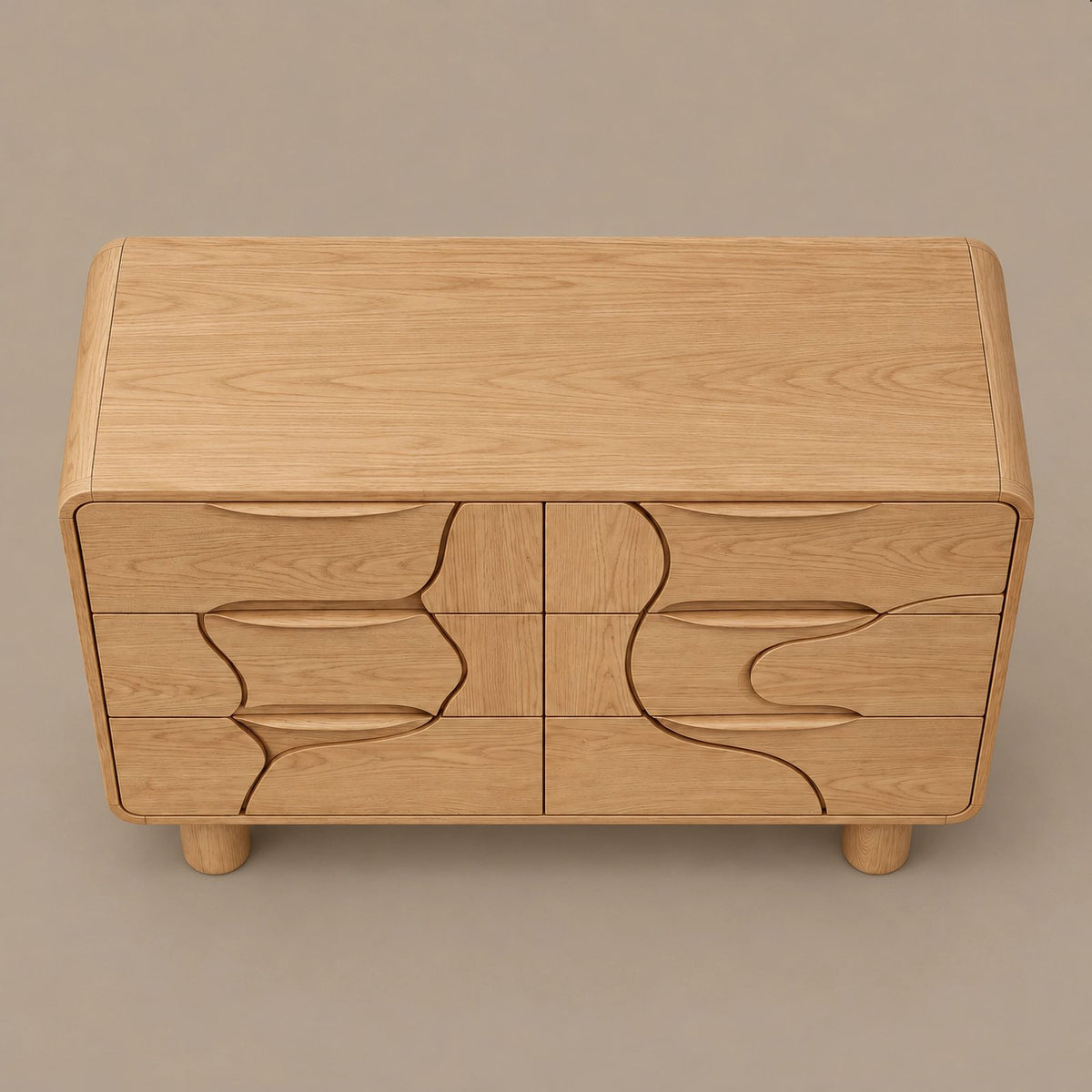 Artisan Carved Wood Dresser With Organic Puzzle Drawer Fronts For Bedroom
