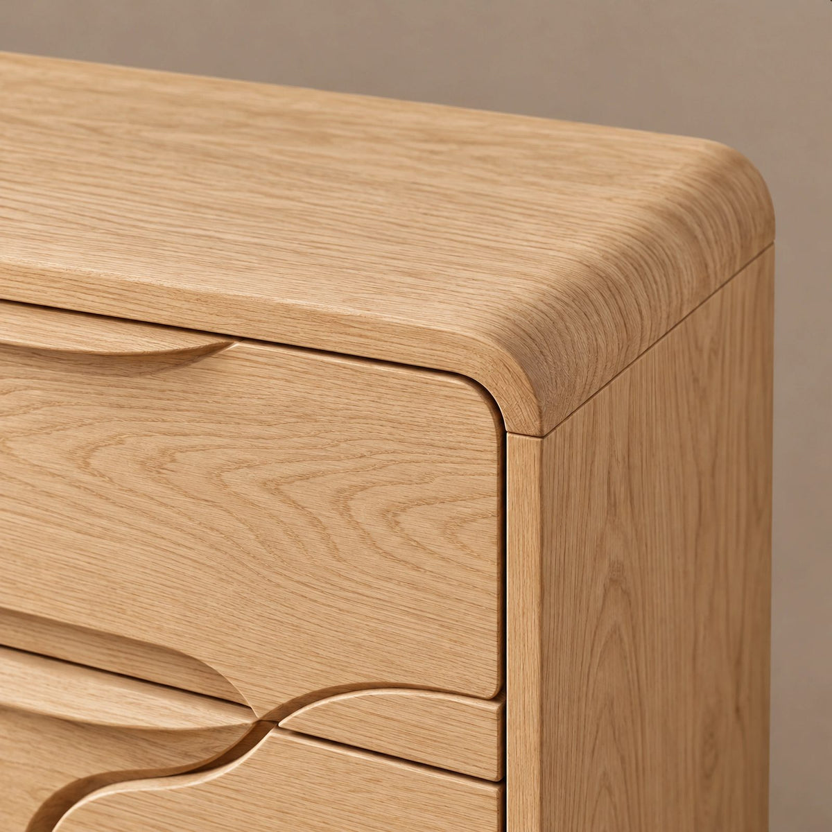 Artisan Carved Wood Dresser With Organic Puzzle Drawer Fronts For Bedroom