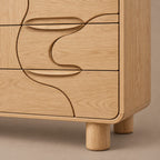 Artisan Carved Wood Dresser With Organic Puzzle Drawer Fronts For Bedroom