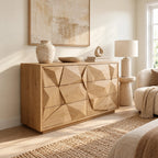 Modern Faceted Wood Dresser With Geometric Drawer Design For Bedroom