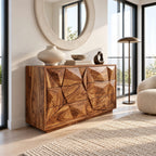 Modern Faceted Wood Dresser With Geometric Drawer Design For Bedroom
