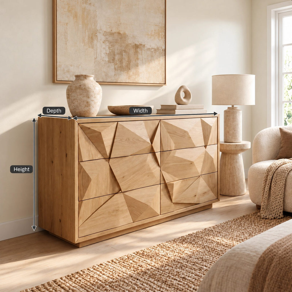 Modern Faceted Wood Dresser With Geometric Drawer Design For Bedroom