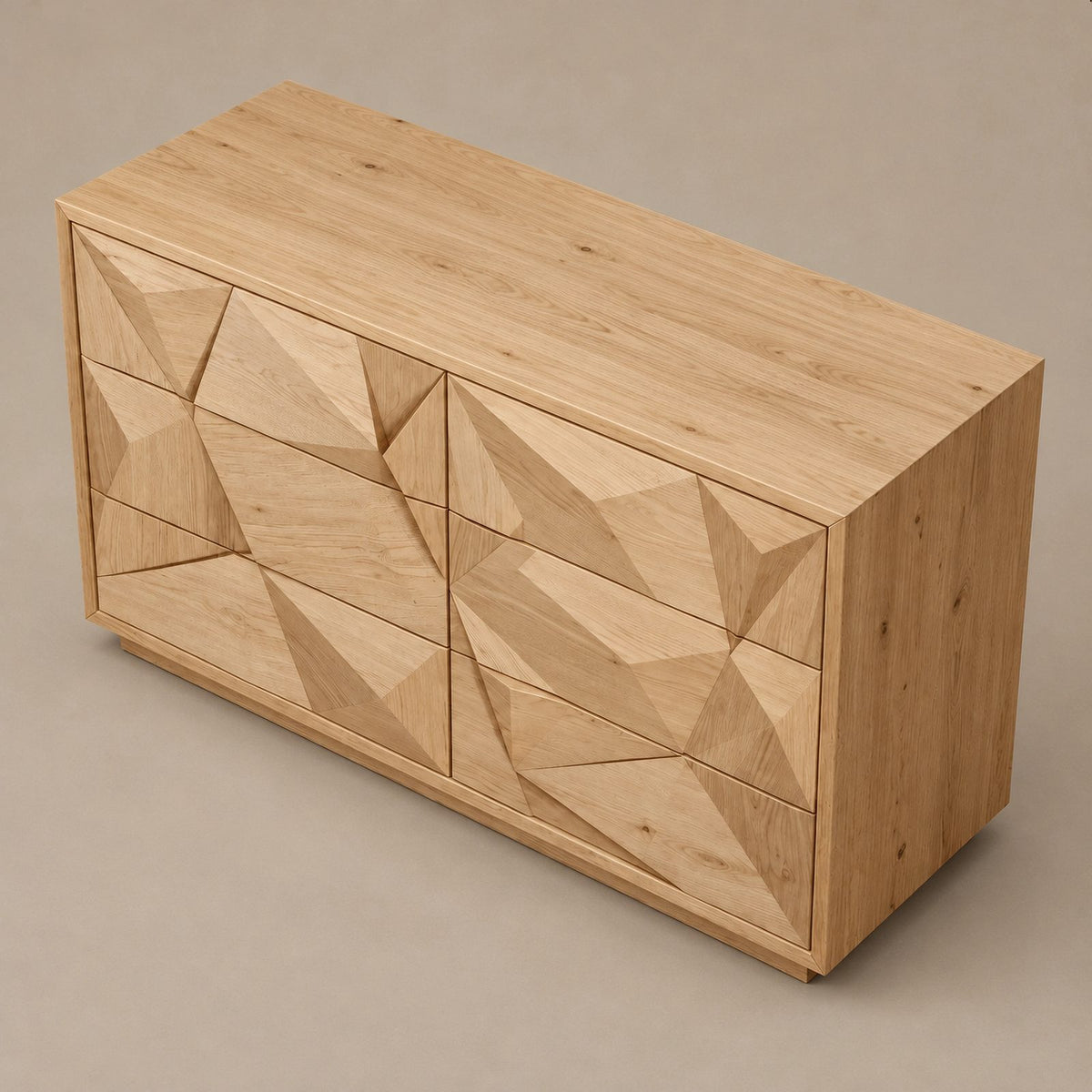 Modern Faceted Wood Dresser With Geometric Drawer Design For Bedroom