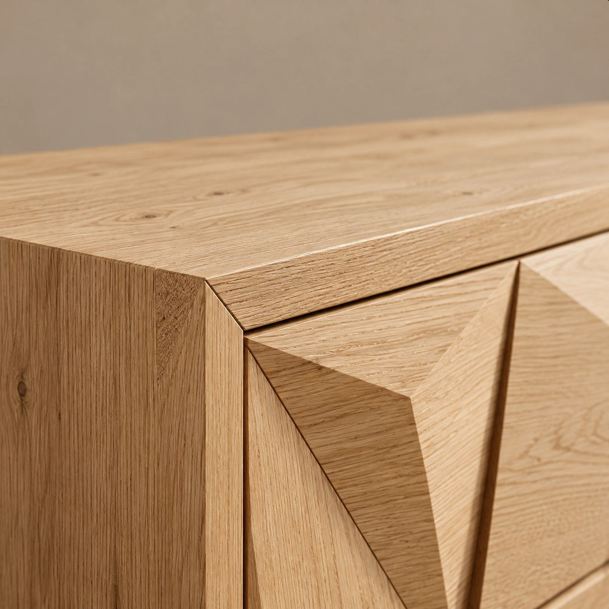 Modern Faceted Wood Dresser With Geometric Drawer Design For Bedroom