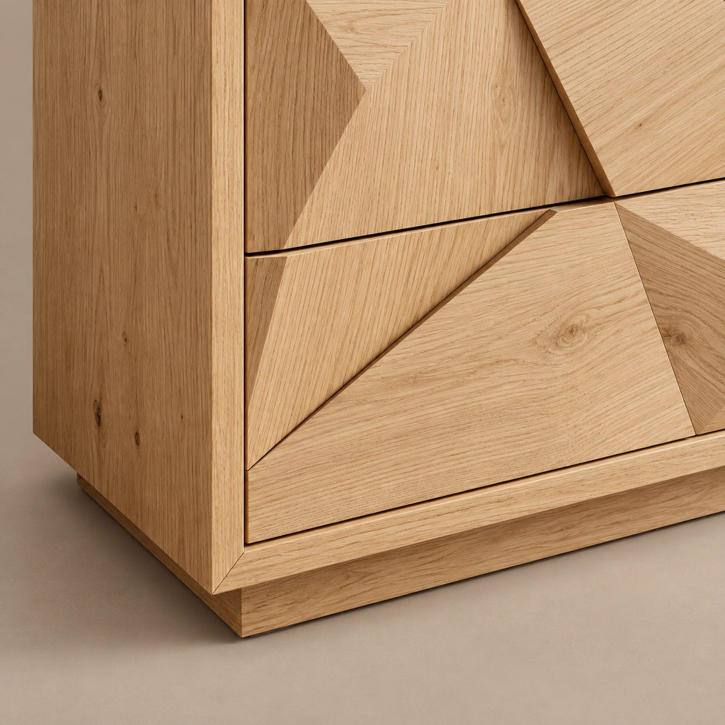 Modern Faceted Wood Dresser With Geometric Drawer Design For Bedroom