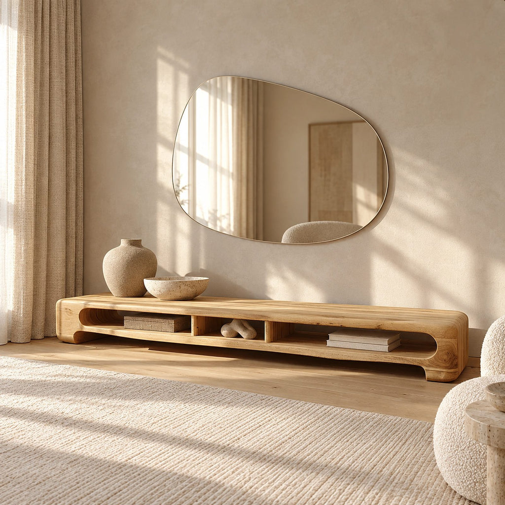 Minimalist Wooden TV Stand With Open Storage Shelf For Living Room