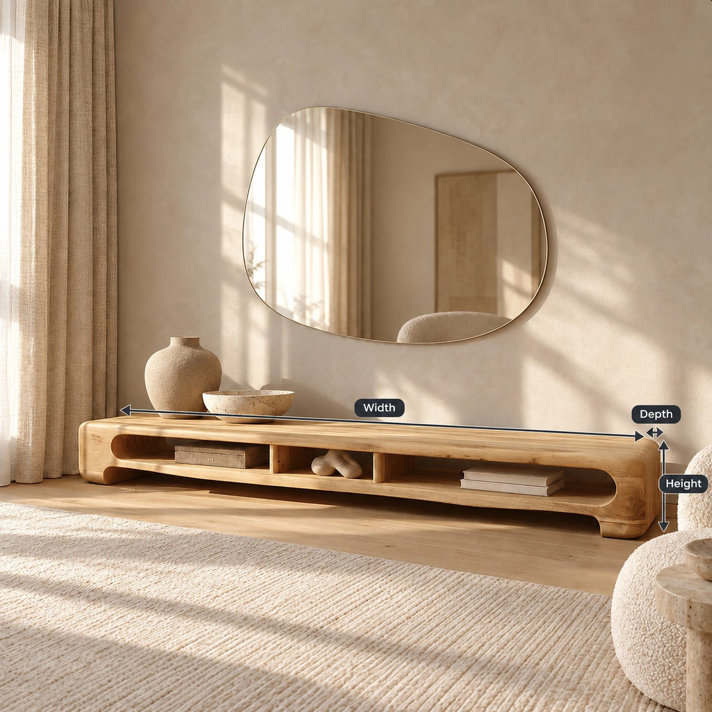 Minimalist Wooden TV Stand With Open Storage Shelf For Living Room