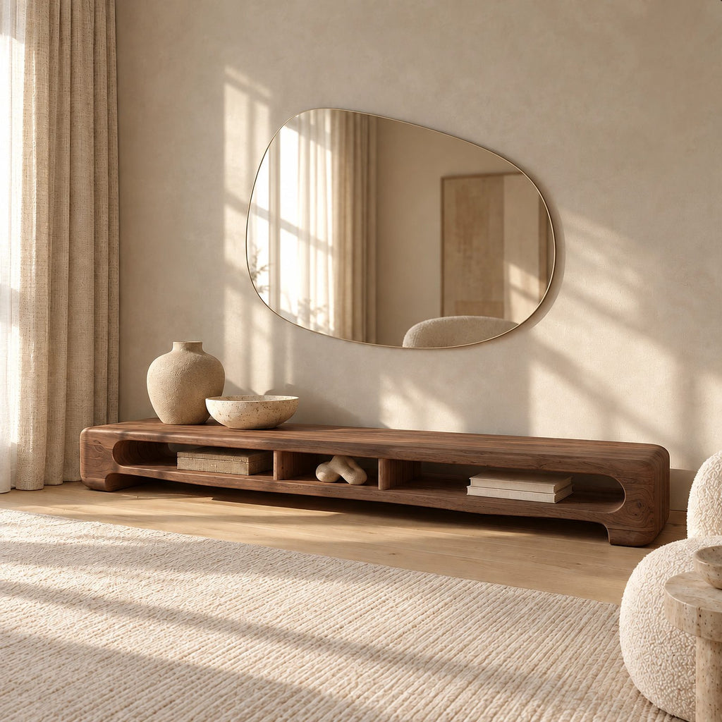 Minimalist Wooden TV Stand With Open Storage Shelf For Living Room