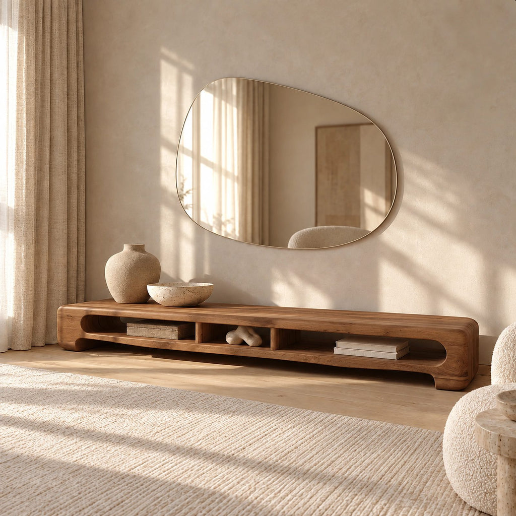 Minimalist Wooden TV Stand With Open Storage Shelf For Living Room