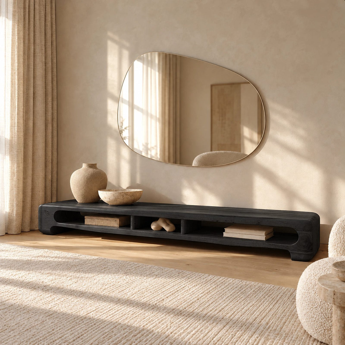 Minimalist Wooden TV Stand With Open Storage Shelf For Living Room