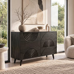 Contemporary Wood Dresser With Carved Arc Pattern Drawers For Bedroom