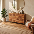 Contemporary Wood Dresser With Carved Arc Pattern Drawers For Bedroom