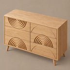 Contemporary Wood Dresser With Carved Arc Pattern Drawers For Bedroom