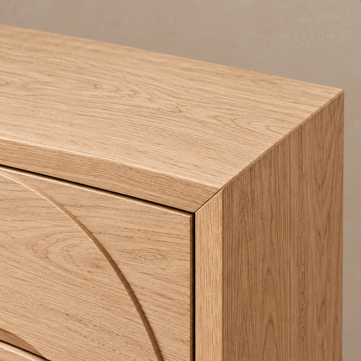 Contemporary Wood Dresser With Carved Arc Pattern Drawers For Bedroom