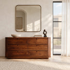 Minimalist Solid Wood Six Drawer Dresser With Curved Corners For Bedroom