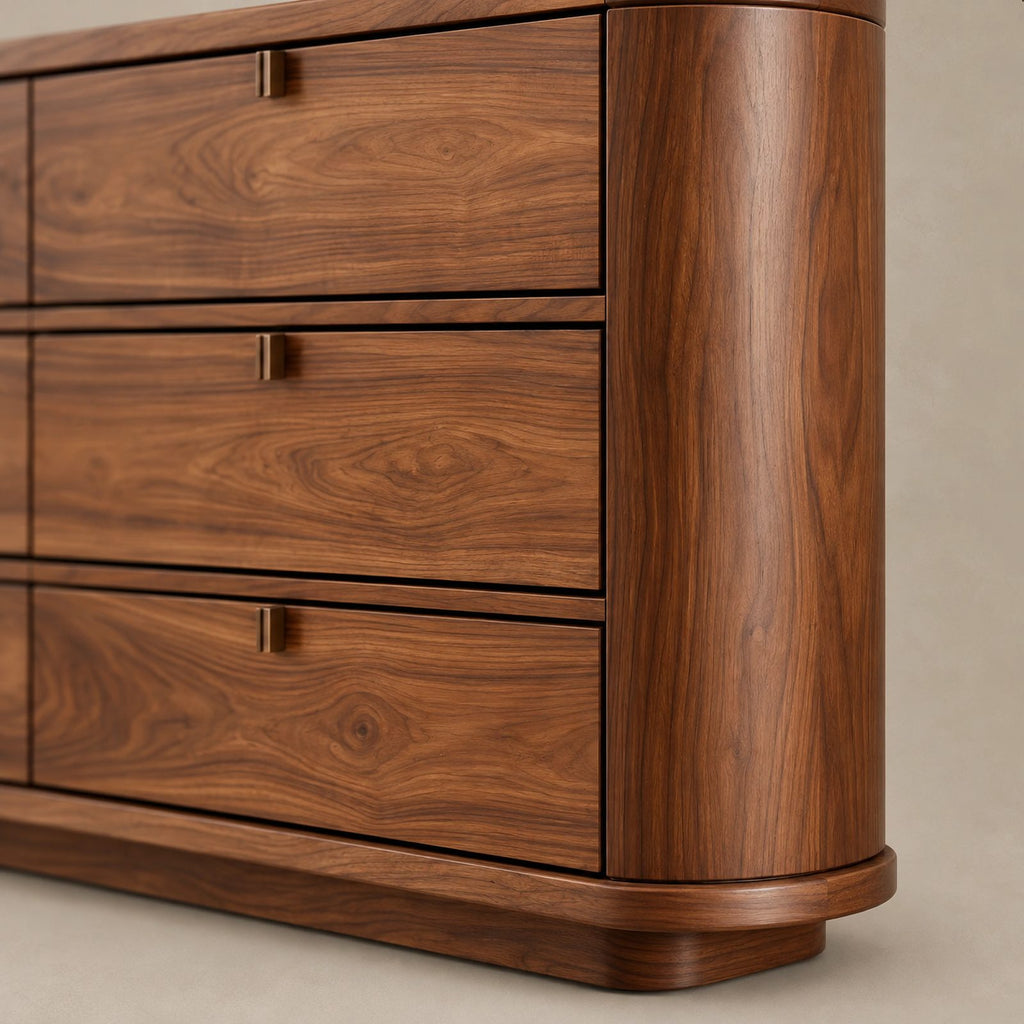 Minimalist Solid Wood Six Drawer Dresser With Curved Corners For Bedroom
