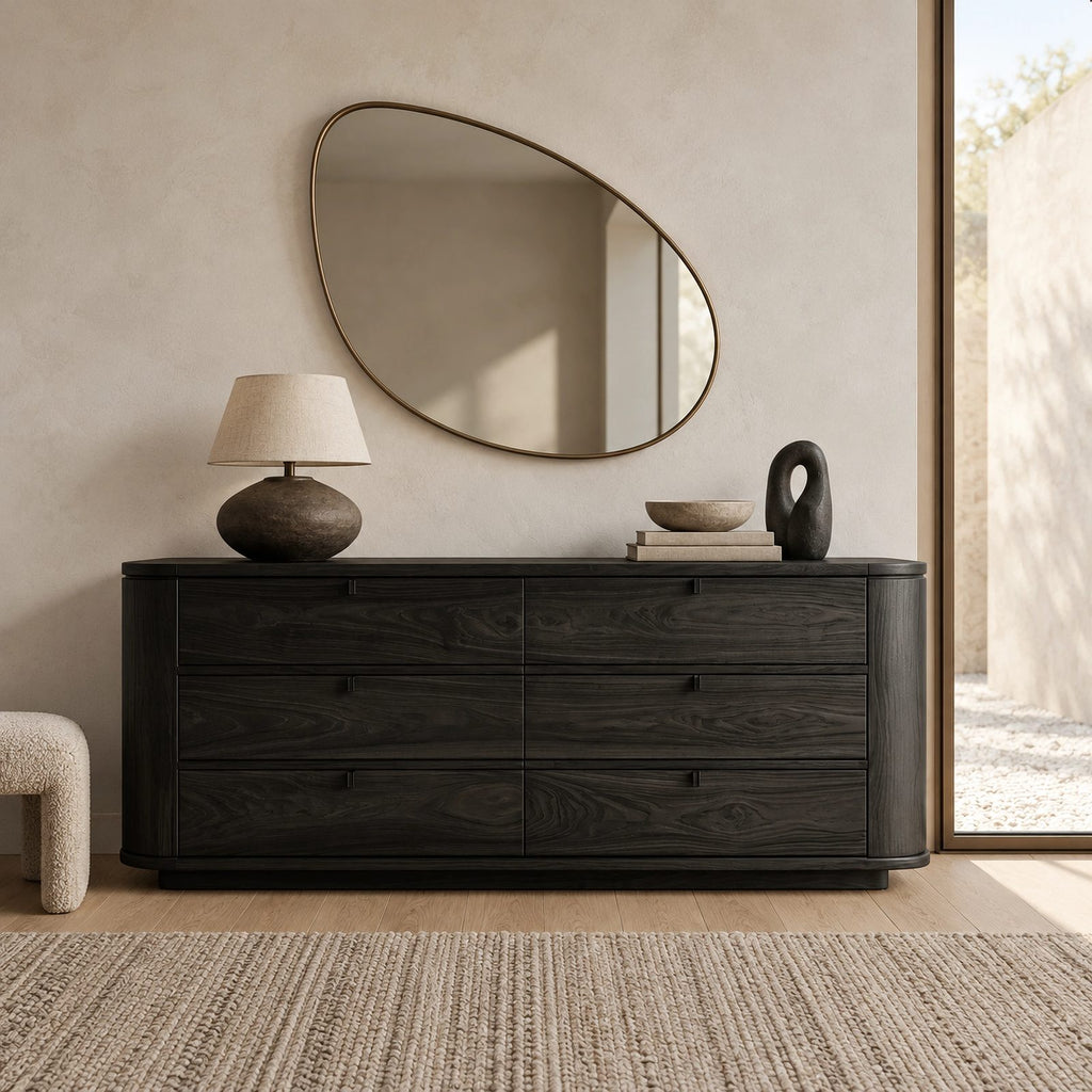 Minimalist Solid Wood Six Drawer Dresser With Curved Corners For Bedroom