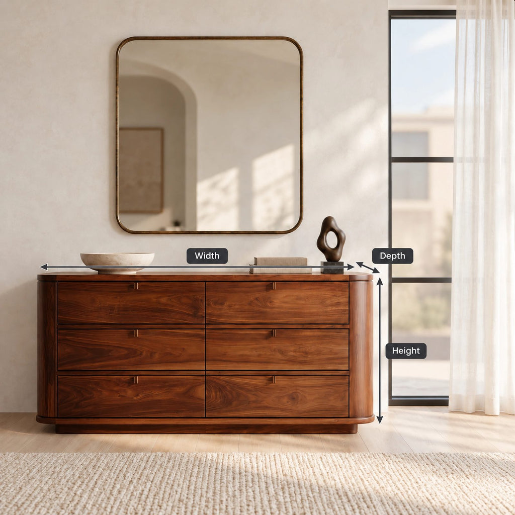 Minimalist Solid Wood Six Drawer Dresser With Curved Corners For Bedroom