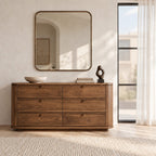 Minimalist Solid Wood Six Drawer Dresser With Curved Corners For Bedroom