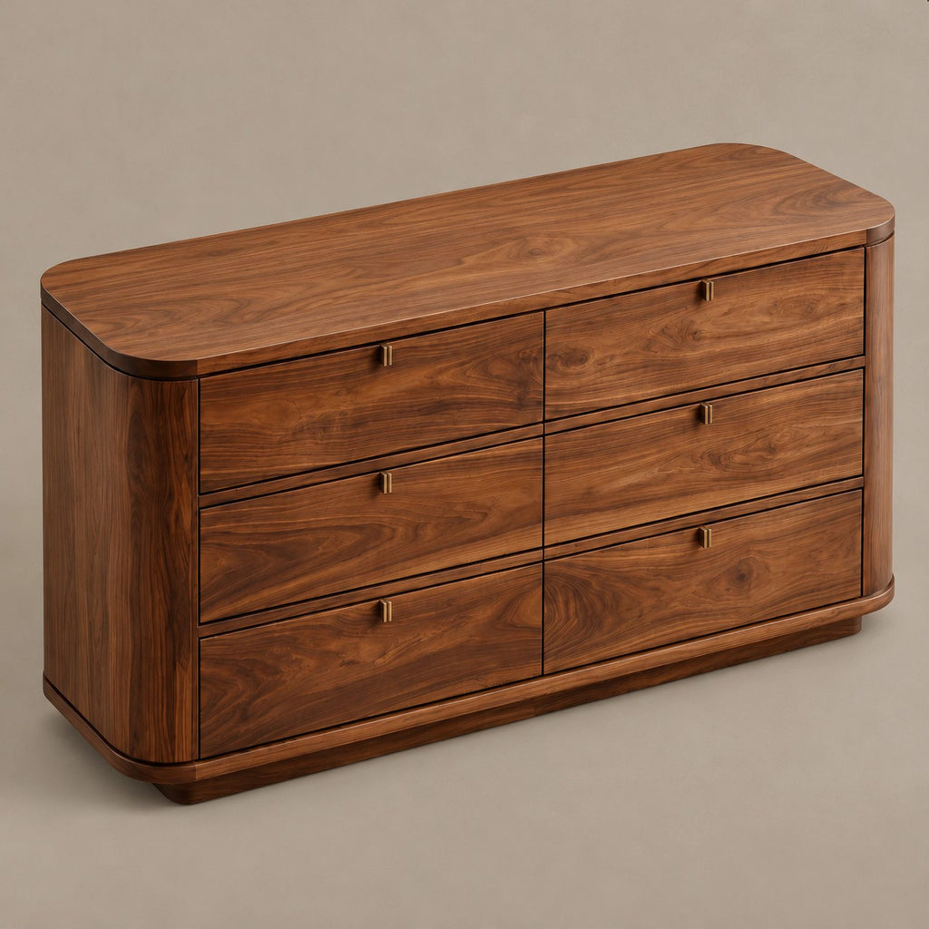 Minimalist Solid Wood Six Drawer Dresser With Curved Corners For Bedroom