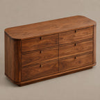 Minimalist Solid Wood Six Drawer Dresser With Curved Corners For Bedroom