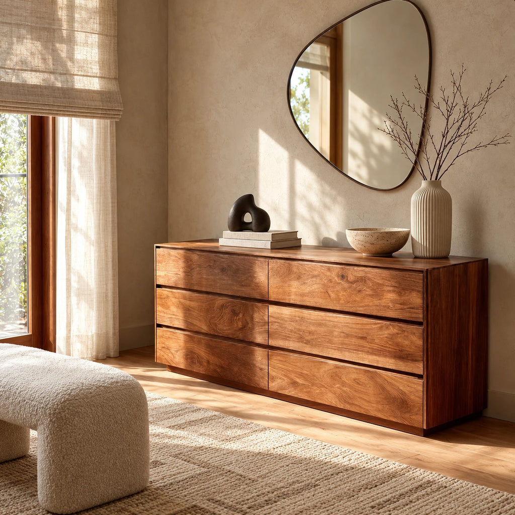 Contemporary Solid Wood Dresser With Six Spacious Drawers For Bedroom