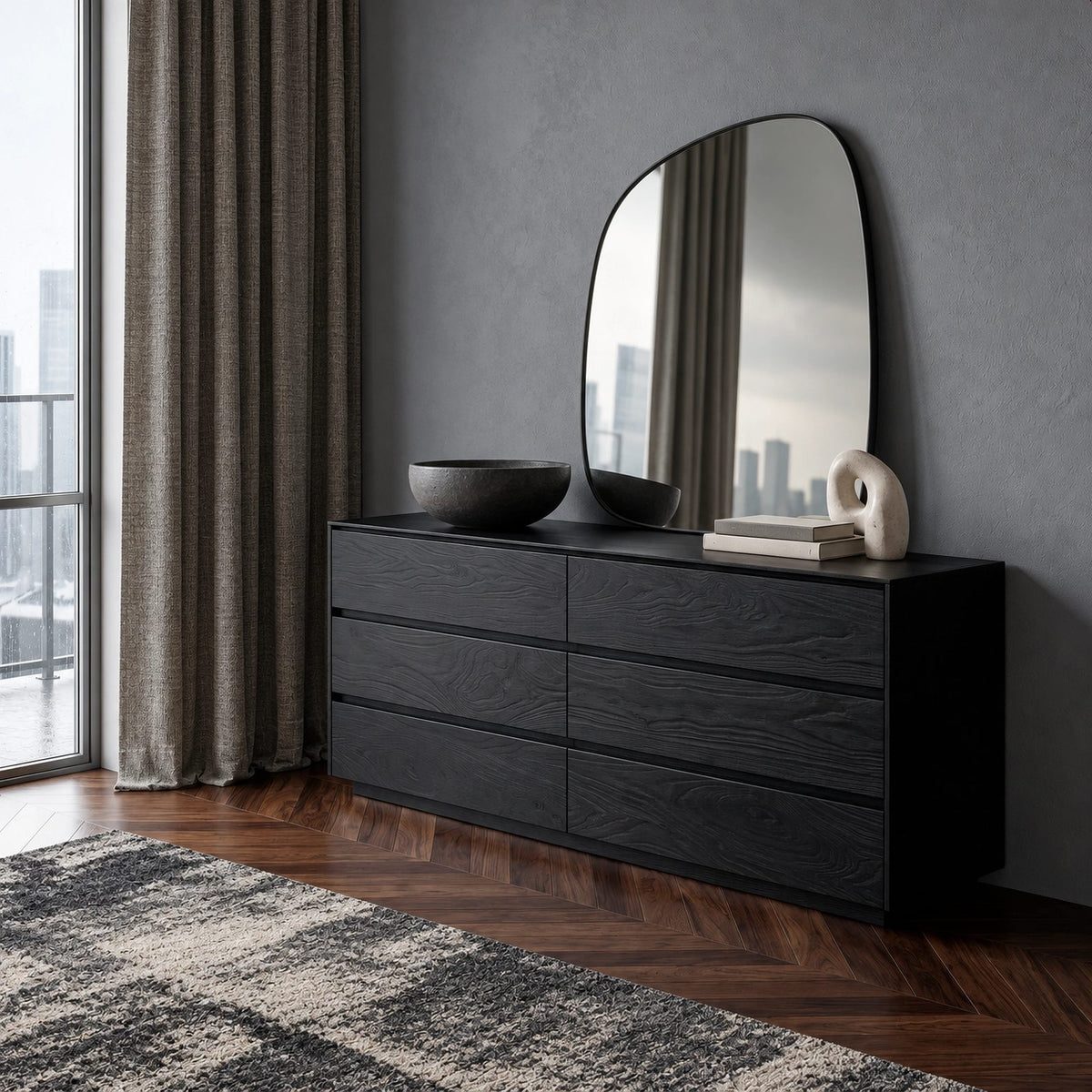 Contemporary Solid Wood Dresser With Six Spacious Drawers For Bedroom