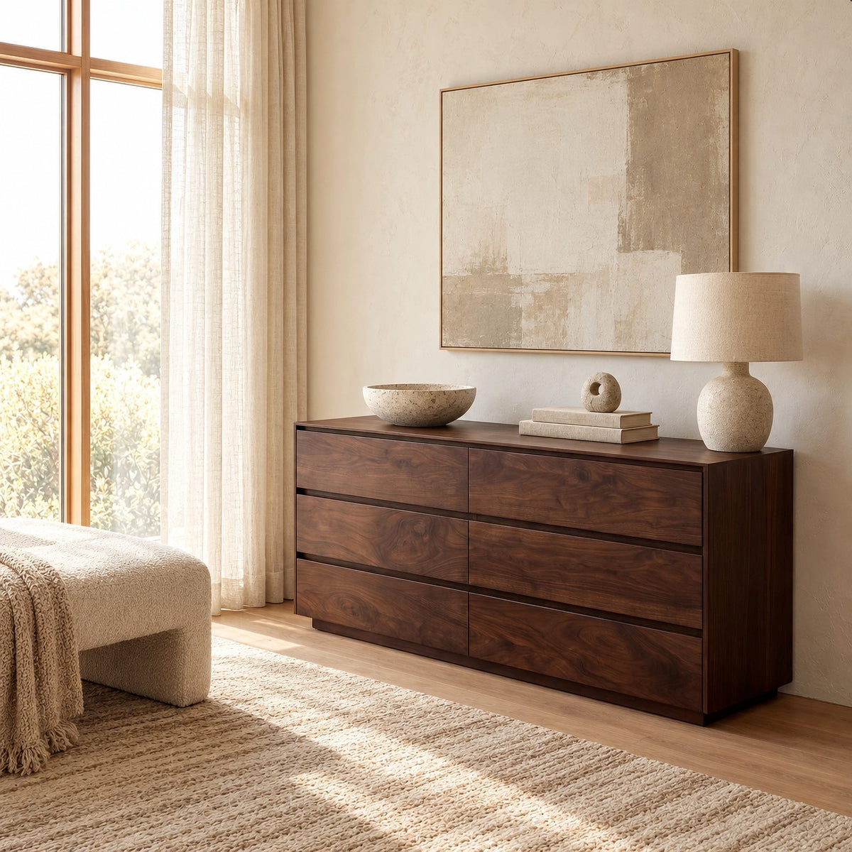 Contemporary Solid Wood Dresser With Six Spacious Drawers For Bedroom